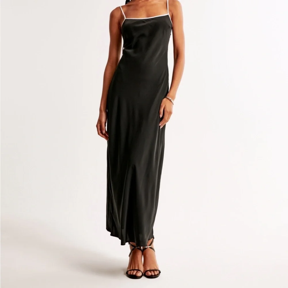 The A&F Elegant Black Satin Julia Slip Maxi Dress
